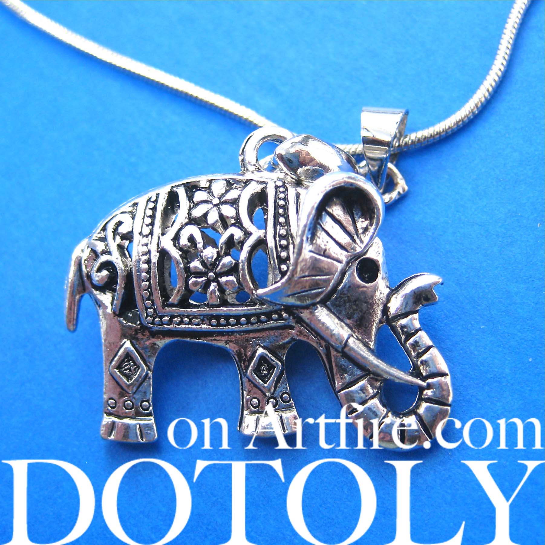 Detailed Elephant Animal Charm Necklace in Silver · DOTOLY Animal