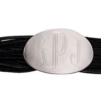 Sterling Silver Plate Cuff Style & BLACK Cord MONOGRAM Engraved BRACELET with Toggle