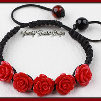 Carved Red VALENTINE ROSES Macrame Shamballa Adjustable Drawstring BRACELET