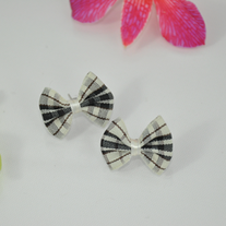 Black and white plaid ribbon fabric stud earrings