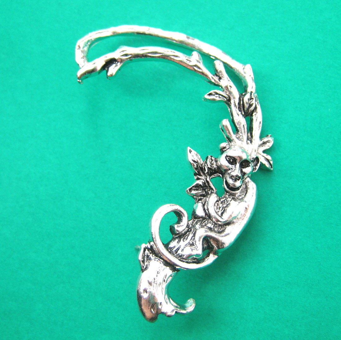Monkey Chimpanzee Shaped Animal Wrap Ear Cuff in Silver Single Piece