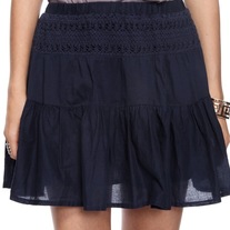 In S, M, & L - navy blue ruffled cotton crochet lace beach preppy tiered gathered mini skirt
