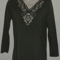 Green Long Sleeve Top with White Stitching-New Additions Maternity Size Medium  CLSR1