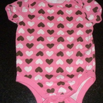Pink Short Sleeve Onesie with Brown/White Hearts-Old Navy Size 18-24 Months