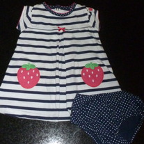 Navy/White Strawberry Dress with Matching Bloomers-Child of Mine By Carters Size 6-9 Months  CLM1