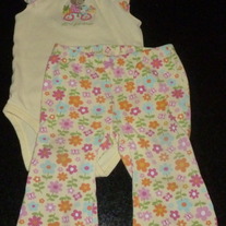 Yellow Floral Off to Grandmas Onesie with Matching Pants-Carters Size 9 Months  CLM1