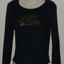 Long Sleeve Black Shirt with Gold Hey Baby-Mimi Maternity Size Large