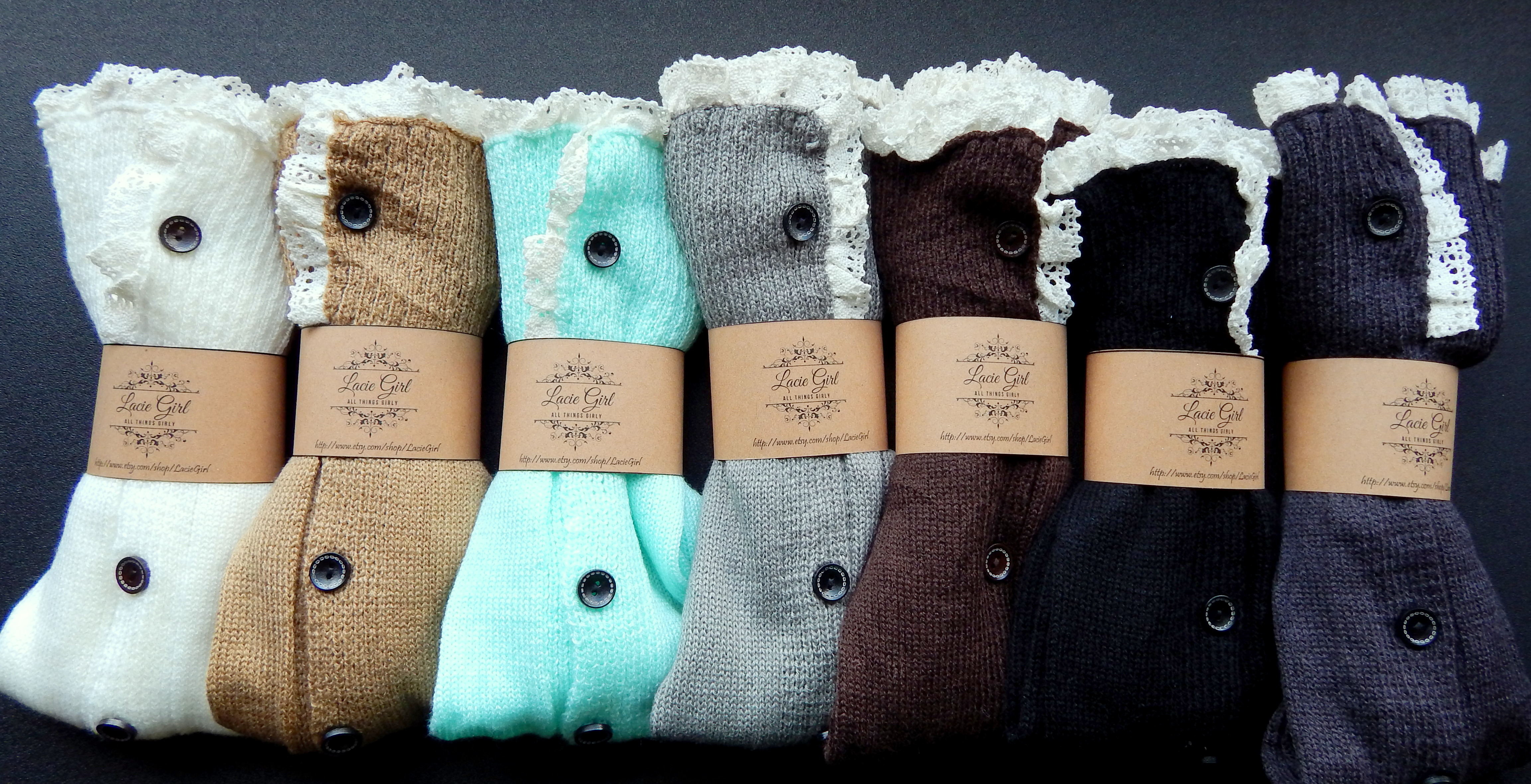 Lace Button down Legwarmer with Vintage Ivory CREAM Lace leg warmers on