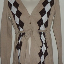 Tan/Chocolate/White Sweater with 2 Buttons and Tie-Old Navy Maternity Size XS   CLLO