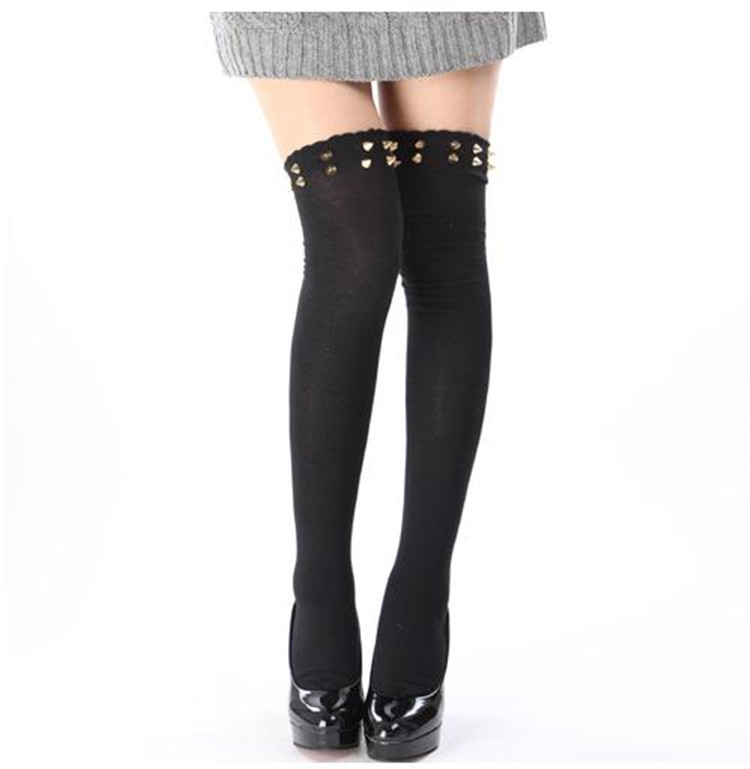 black gold rivet spike OTK socks overtheknee stockings punk goth rock