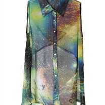 Galaxy Print Sleeveless chiffon Shirt