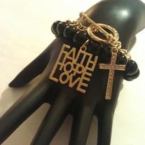Faith, Hope, Love & Gold Cross Toggle Bracelet