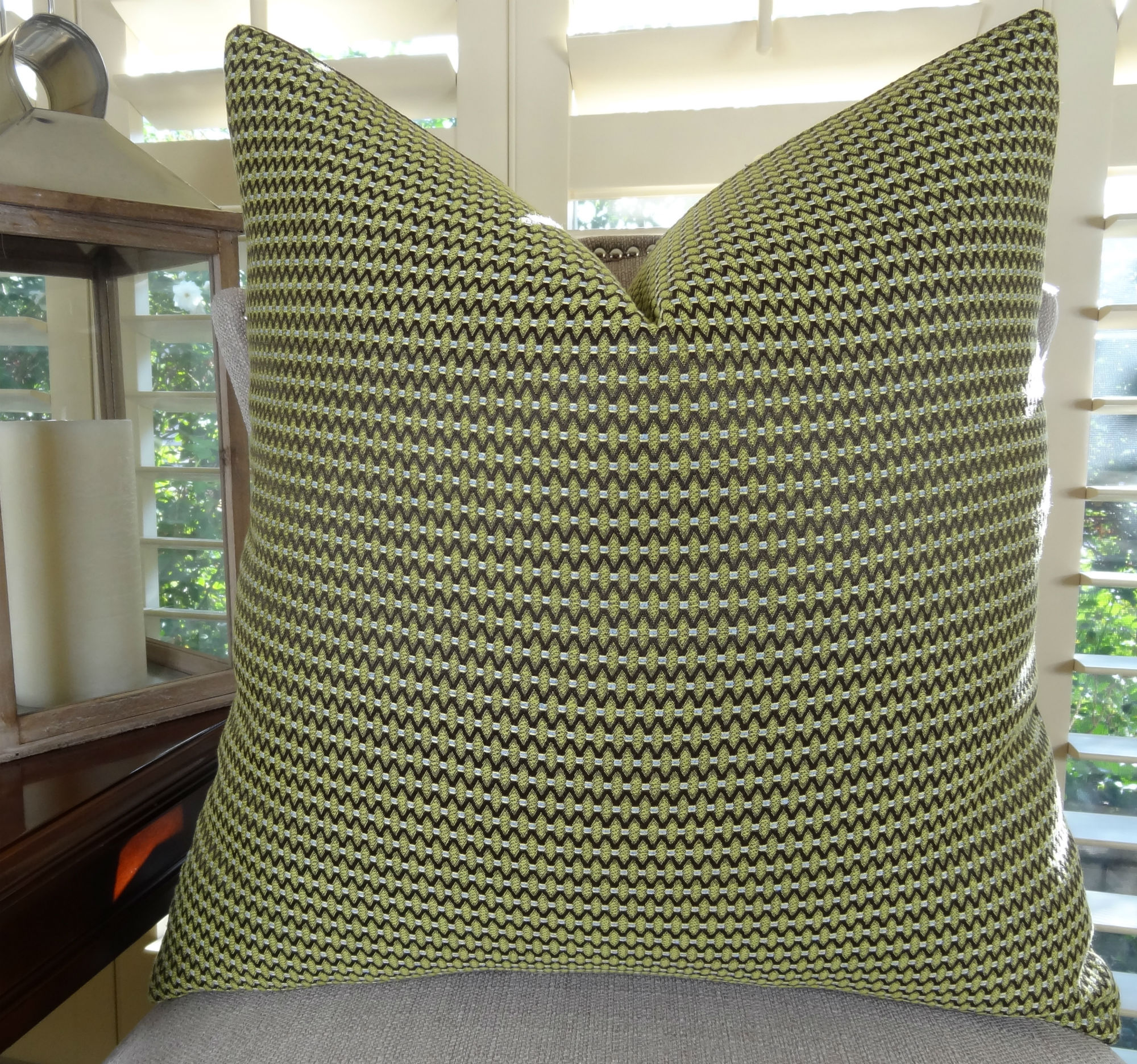 20 X 20 Decorative Stripe Throw Pillow Green Brown Stripe