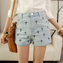 Middle Rise Cross Printed Denim