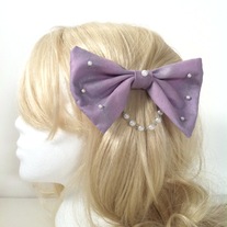 shimmery lavender purple pearl chain lolita side bow hair clip