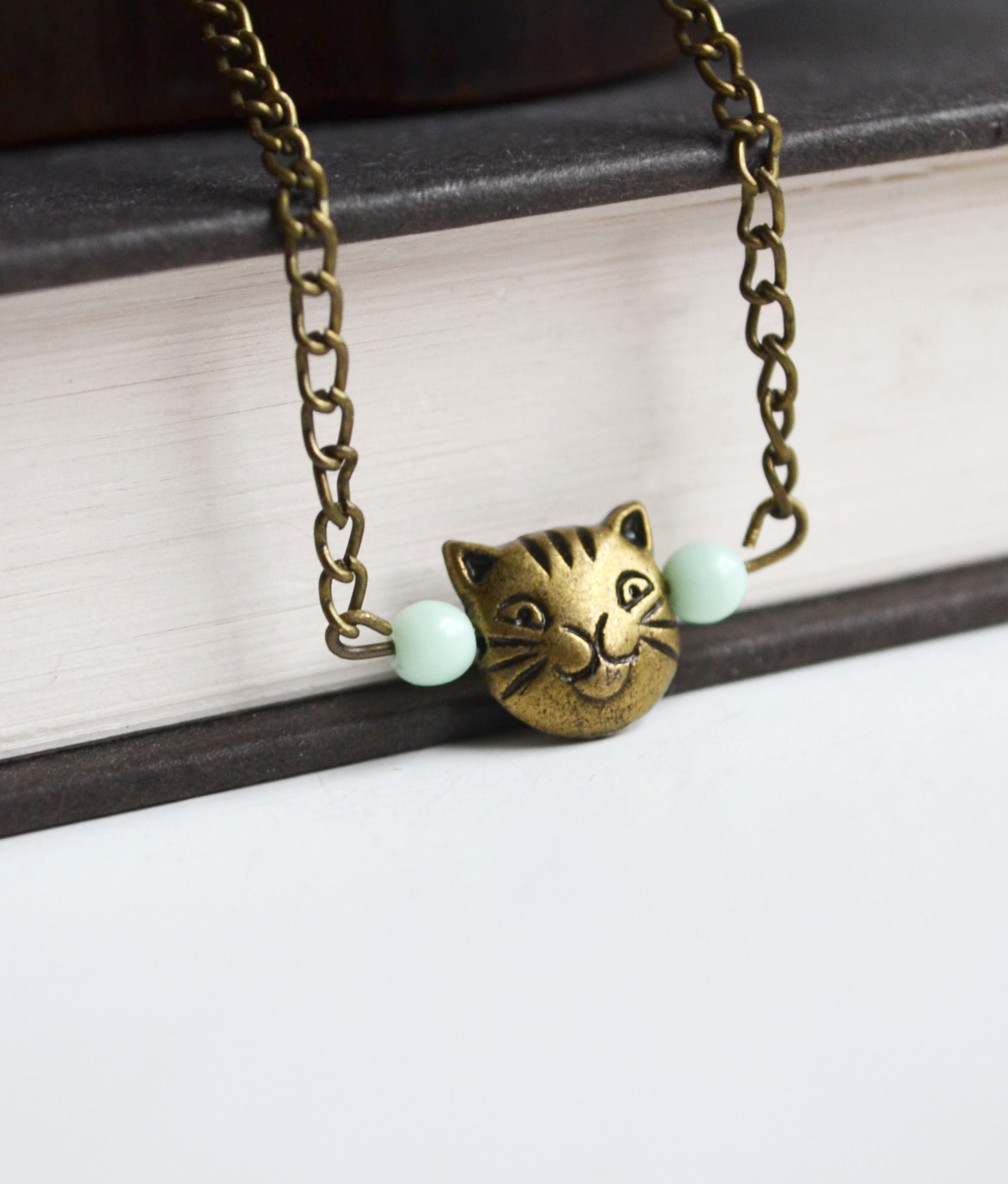 Cat Necklace, Cat Lovers, Rescue Cat Necklace, Mint Beads,Crazy Cat Lady, Canadian Shop · Fauna