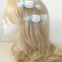two white pink OR blue silver sparkle star tulle candy 2 way clips hair pins fairy kei brooch set