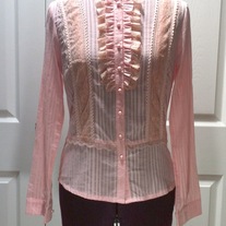 S pink lace long sleeve button up shirt victorian blouse rockabilly top