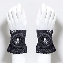 black lace satin rose rhinestone jewel lace wrist cuffs wristlet bracelets