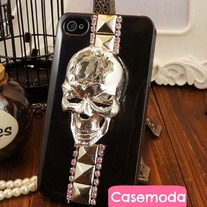 New Chic Bling Sparkle Silver Skull Studded iPhone Case