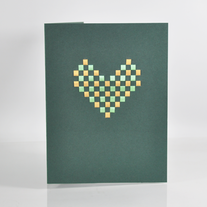 Handcrafted Metallic green and yellow gold plaid checkered heart shape dark green portrait card