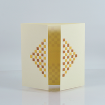 Handcrafted Metallic yellow gold and brown plaid checkered  rhombus centre cut cream square card