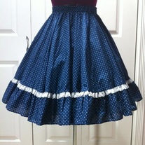S navy blue white polka dot lace rockabilly full twirl circle skirt