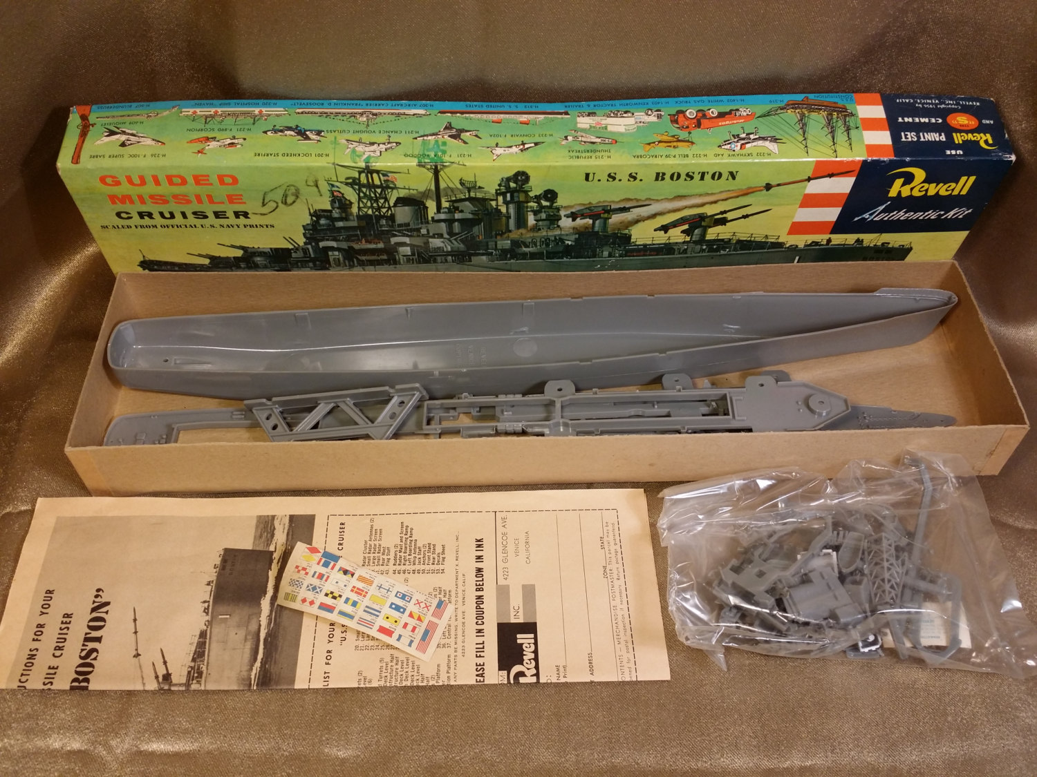 Vintage 1956 REVELL USS Boston Guided Missile Cruiser MODEL Kit Rare