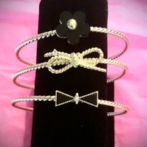 Stacked Flower & Bow Bangles (Gold)