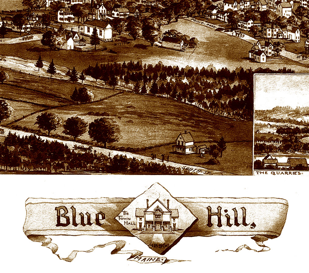Blue Hill, Maine in 1896 Bird's Eye View Map, Aerial, Panorama