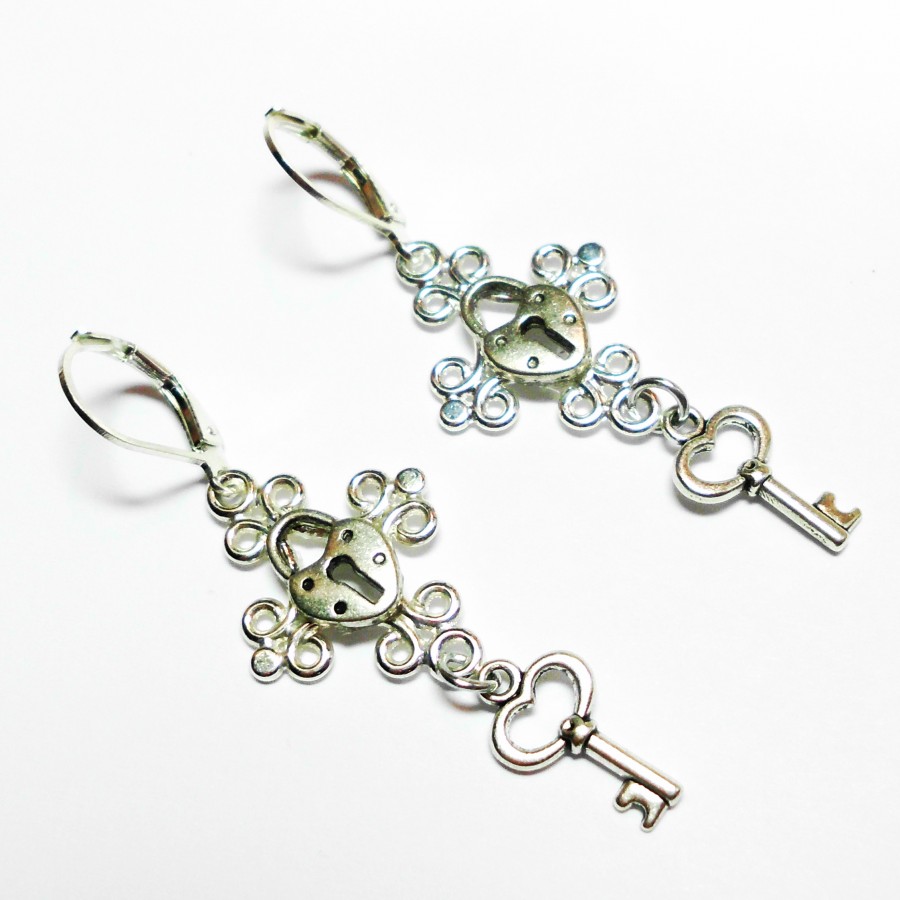 Silver Filigree Lock and Key Earrings on Storenvy
