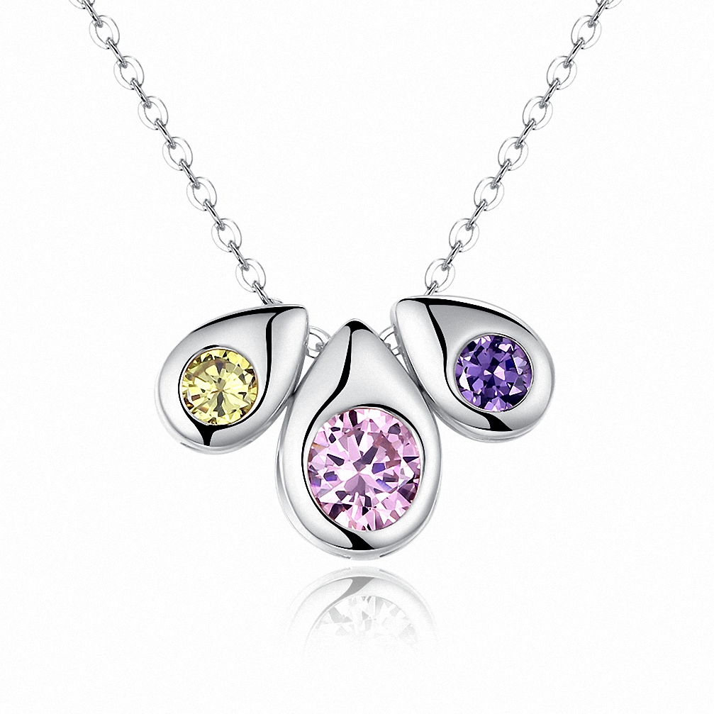 Women's Sterling Silver Trio Colorful Cubic Zirconia Teardrop Tear Drop Pendant Necklace Jewelry