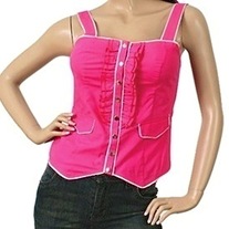In Sm and Med - hot pink white trim snap tank top decora summer blouse