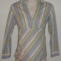 Green/Red/Blue Stripe Long Sleeve Top with Collar-Oh!Mamma Size Medium