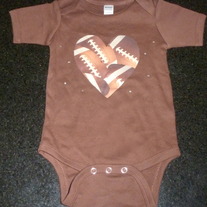 Brown Onesie with Football Heart and Rhinestones-NEW-Boutique Size 6-12 Months