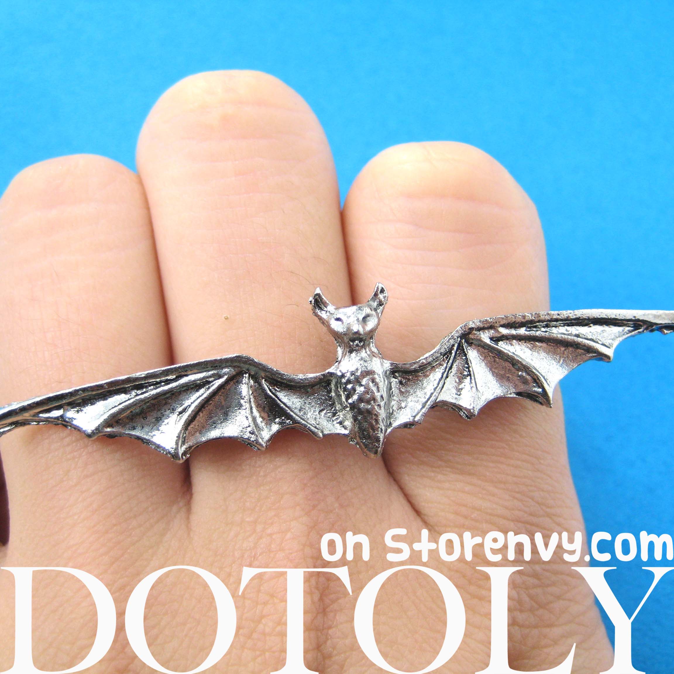 Adjustable Bat Double Duo Finger Animal Ring in Silver · DOTOLY Animal