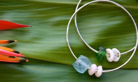 Sterling Silver Bangle (w/ Beach Glass)