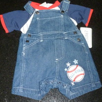 Overalls with Baseball and Matching Shirt-NEW-Little Rebels Size 18 Months