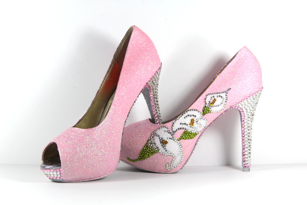 Calla Lily Heels with Swarovski Crystal Flowers in Pink