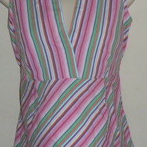 Pink/Green Multi Color Stripe Sleeveless Shirt-8 Maternity Size Small  GS513