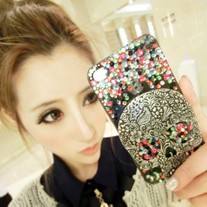 New Bling Metal Skull Colorful Crystals iPhone Case