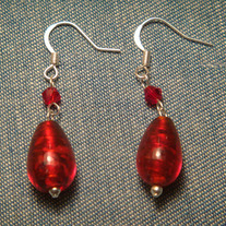 Red Glass Drop Earrings with Crystal