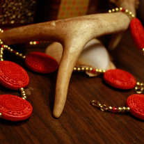 Chinese Red Cinnabar Emblem Necklace
