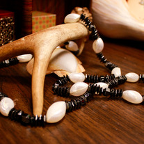 Hematite & Vintage Cellulose Shell Claspless Necklace