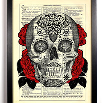Image of Dia De Los Muertos Sugar Skull, Vintage Dictionary Print, 8 x 10