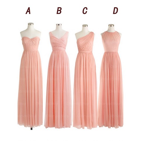 Mismatched Long Cheap Chiffon Birdesmaid Dresses, Cute Pink Chiffon Bridesmaid Dresses, BDS0011 main image 0