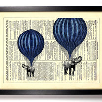 Image of High In The Sky Elephants Balloon Ride, Vintage Dictionary Print, 8 x 10