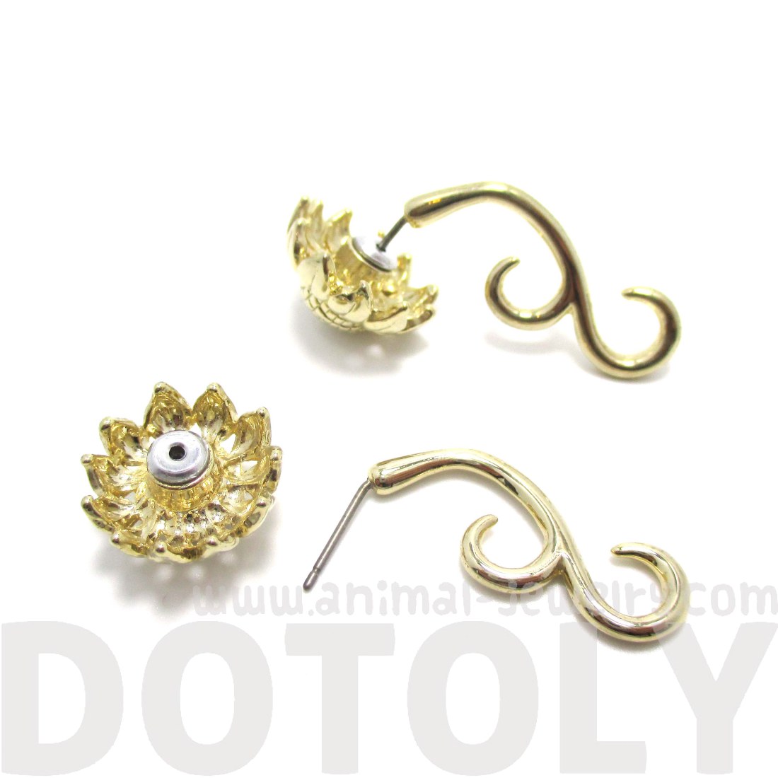 Sunflower Flower Shaped Fake Gauge Plug Stud Earrings in Gold · DOTOLY