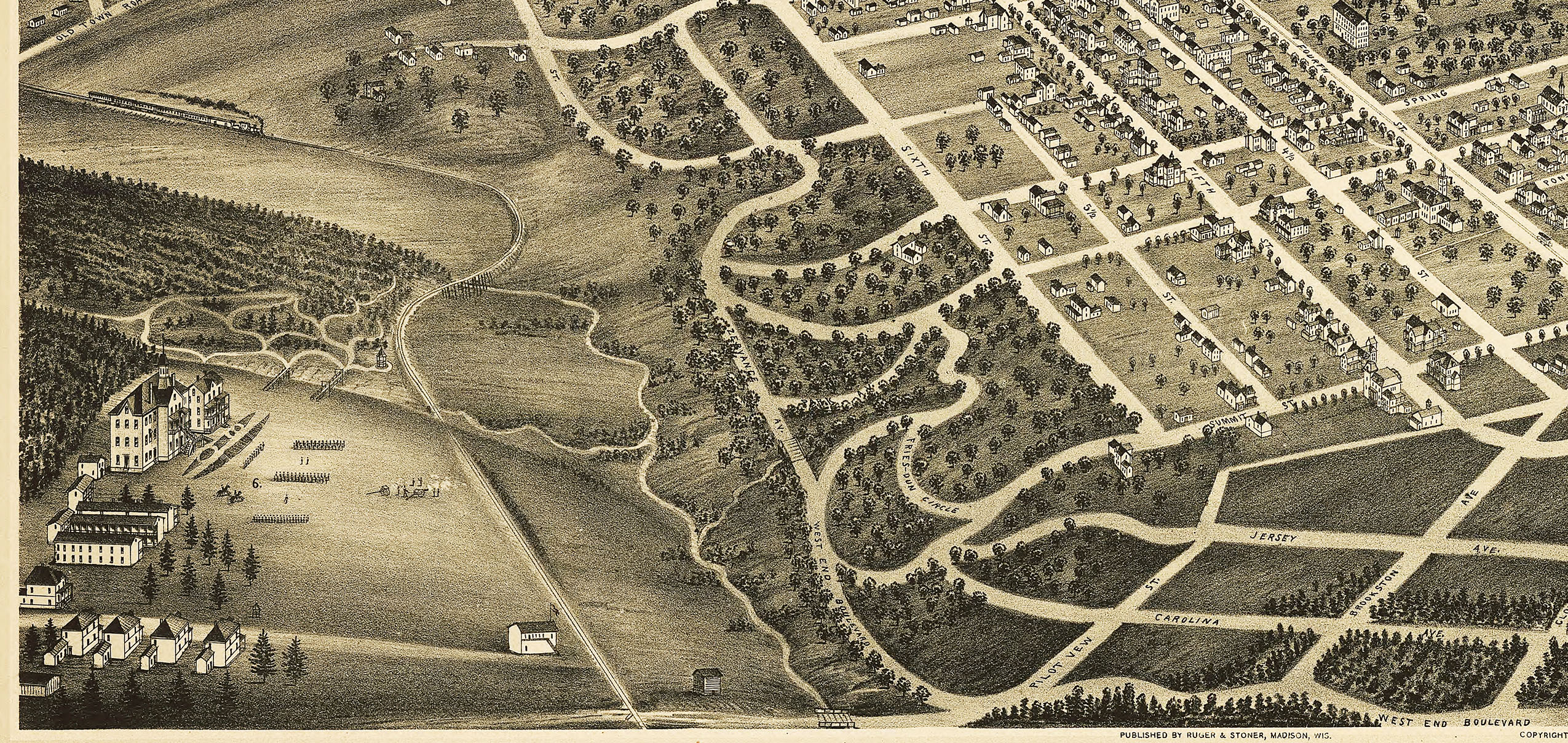 WinstonSalem, North Carolina in 1891 Bird's Eye View, Aerial