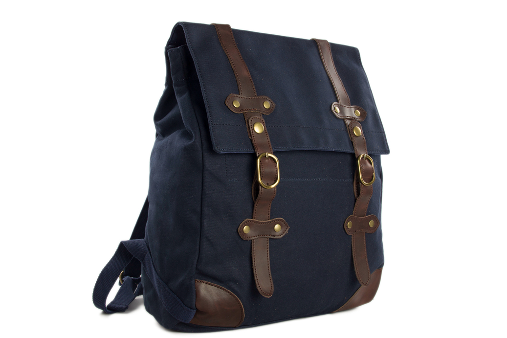 Casual Canvas Leather Backpack / Waxed Canvas Backpack / School